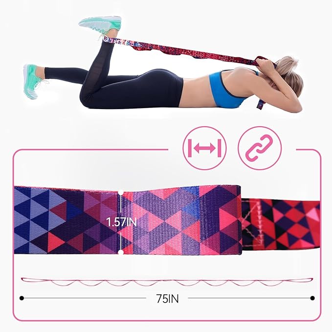 Aozora Yoga Strap Stretching Strap with Loops, Stretch Straps for Physical Therapy, 10 Loops Non-Elastic Exercise Strap for Pilates, Dance and Gymnastics