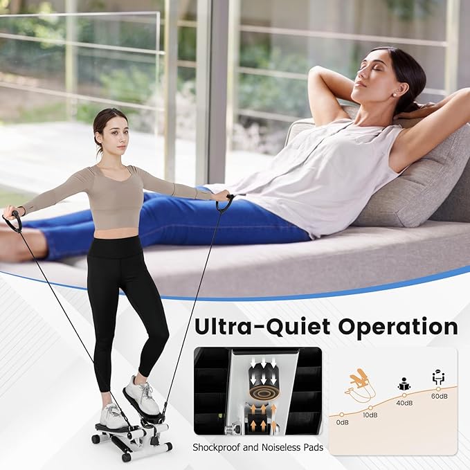 Mini Stair Steppers for Exercise at Home, Hydraulic Step Climber Machine with Resistance Bands & LCD Monitor, Portable Under Desk Stepper for Full Body Cardio Workout