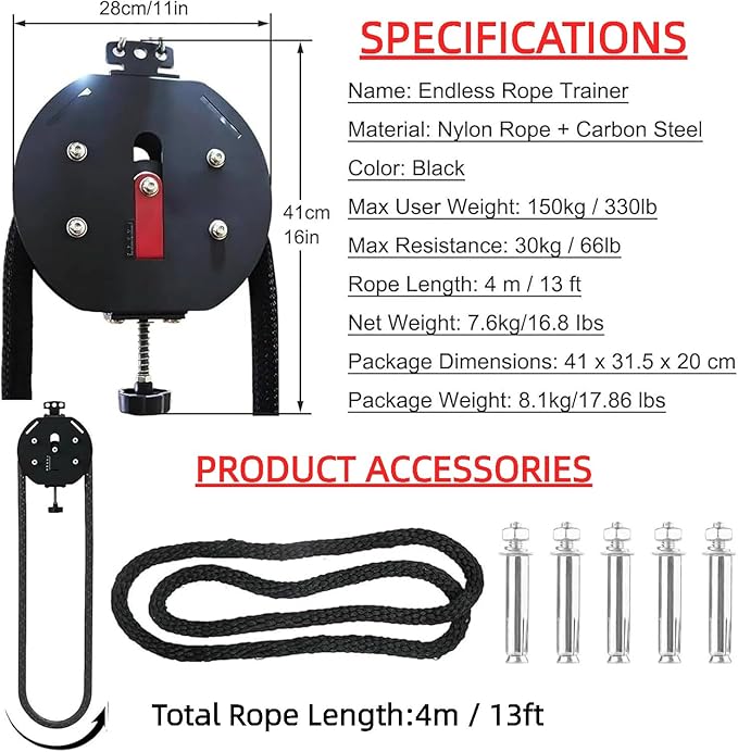 Adjustable Resi Trainer Machine,Endless Rope Trainer for Home Gym,Portable Cable Pulley System,Hanging Home Gym Equipment for Grip,Arms, Back, Body Coordination Exercises