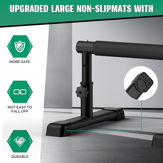IMAYCC Push Up Bar, Adjustable 7.5" and 10.6" High Parallettes Bars & Dip Bar With Full-Cover Foam Grips, No Wobbling Calisthenics Equipment For Handstand, L-Sit, Gymnastics, Strength Training Home Gym