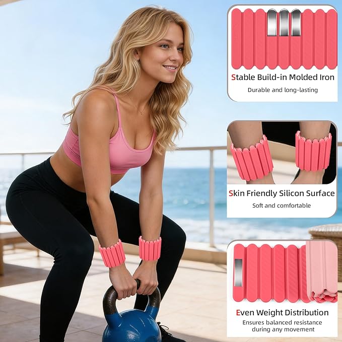 Abahub Wearable Wrist & Ankle Weights Set of 2, Stackable Magnetic Weighted Bracelet for Women, Waterproof Silicone Arm Leg Weights for Home Gym Workout, Running, Yoga & Pilates