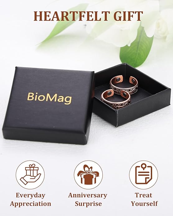 BioMag Magnetic Rings, Pure Copper Rings for Men Women, Adjustable Fingers Thumb Ring Jewelry Gift