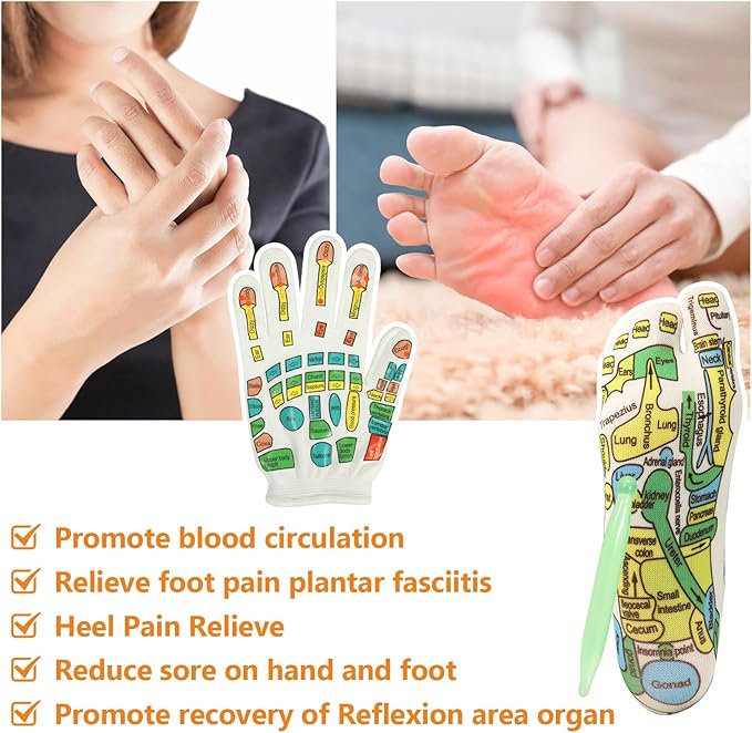 Reflexology Socks and Gloves for Hand Foot Massage, with 2 Acupressure Pens, Men's Size - Soothing and Relaxing Therapy, Pain Relief, Improve Circulation- Health and Personal Care
