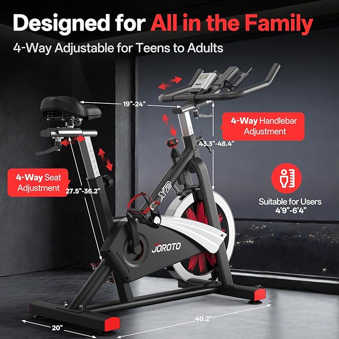 JOROTO Exercise Bike, Magnetic Stationary Bikes for Home with 40LBS Flywheel, App Supported Indoor Bike with 350LBS Weight Capacity, Low Noise,Digital Monitor,Bottle and Tablet Holder