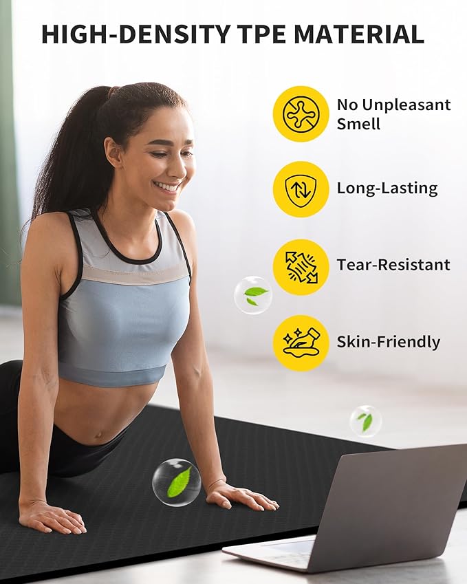 CAMBIVO Large Yoga Mat (6'x 4'), Extra Wide Workout Mat for Men and Women, 0.24''/0.32''/0.4''/0.48'' Thick Exercise Fitness TPE Mat for Home Gym, Yoga, Pilates, Workout (Barefoot Exercise)