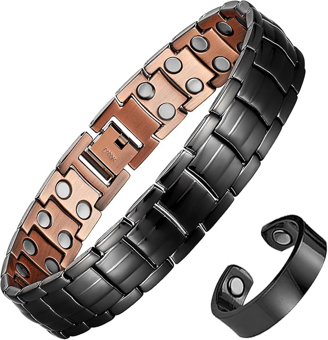 MagEnergy Mens Copper Magnetic Bracelets, 99.9% Pure Copper Bracelet with Double-Row Strength Magnets, Adjustable Jewelry with Sizing Tool