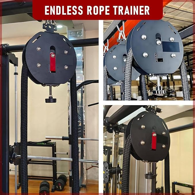 Suspension Endless Rope Pulley System, Endless Rope Trainer, Portable Cable Pulley Machine with Adjustable Resistance, Suspended Rope Climbing Machine for Athletes, Hiit & Functional Workouts Black