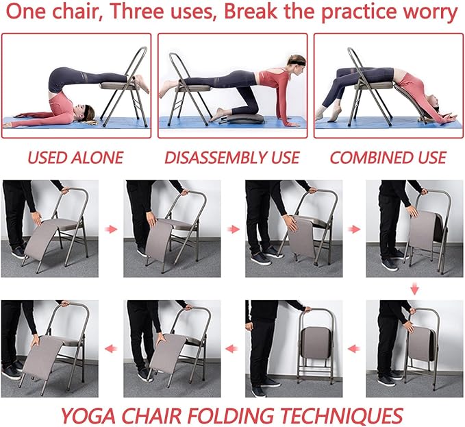 Pilates Yoga Chair,Iyengar Yoga Chair,Yoga Inversion Chairyoga Assist Chair,with Lumbar Back Support,Backless Chair Yoga Chair,Purple