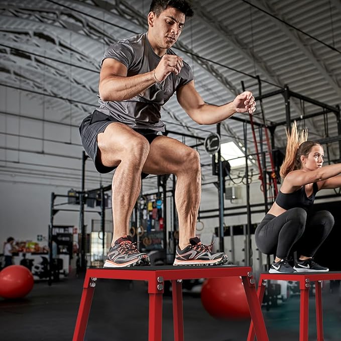 Metal Plyometric Jumping Box, 12 Inch Steel Plyo Box for Fitness Exercise Home Gym, Red, 550 LBS