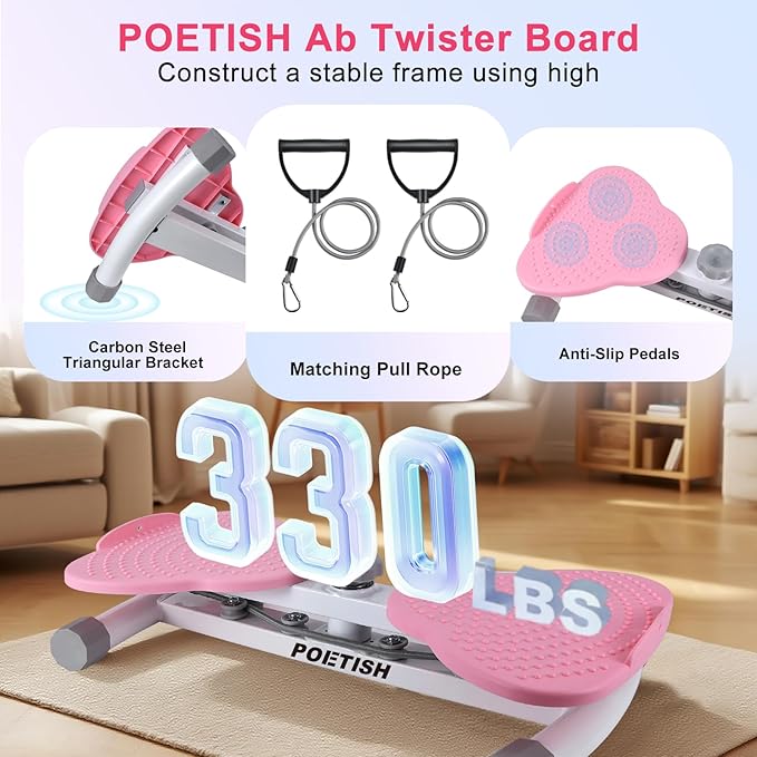 Waist Twister Ab Machine, 300 lbs Weight Capacity, Adjustable Ab Twister Board with Foot Massage for Belly Fat Loss, Noiseless Home Gym Equipment for Women/Men