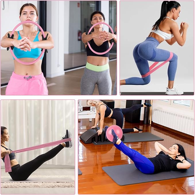 15 Pcs Pilates Ring Set for Women- Pilates Equipment for Home Workout-14-inch Pilates ring-9-inch Pilates Ball-5 Resistance Bands for Toning Arms, Thighs/Legs & Core.Exercise for Beginners at Home