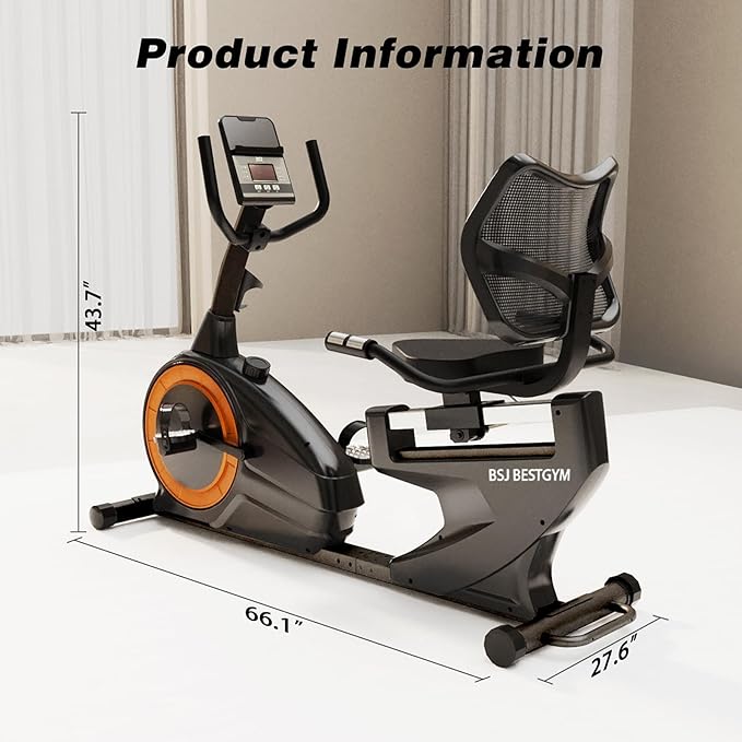 Recumbent Exercise Bike for Home, Magnetic Staionary Bike for Seniors/Adults with Adjustable Seat, 8-level Resistance, 350LB Capacity, LCD Monitor & Pulse Sensors