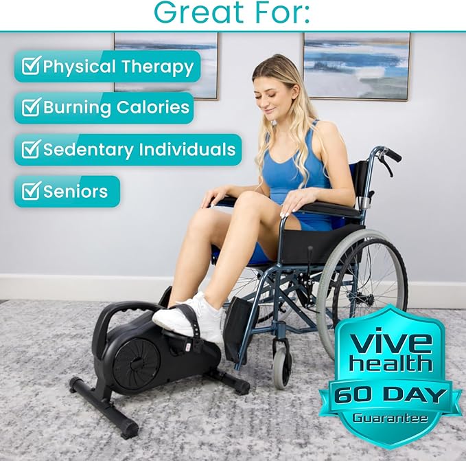 Vive Under Desk Bike Pedal Exerciser - Stationary Exercise Leg Peddler - Low Impact, Portable Mini Cycle Bike for Under Your Office Desk - For Arm or Foot - Small, Sit-Down Recumbent Equipment Machine