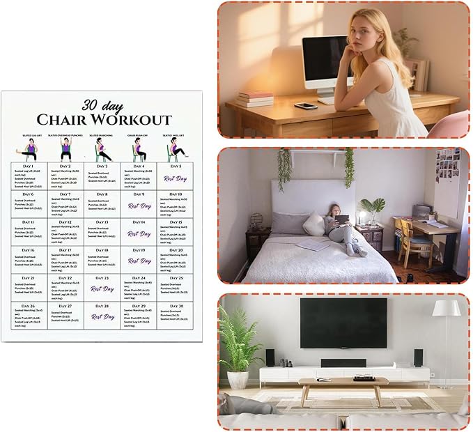 Chair Yoga 30-Day Set - 6 Pieces | Workout Supplies with Instruction Book for Beginners Home Travel Gym Office Morning Family Friends Sports Athletes Bodybuilding Fitness Strength