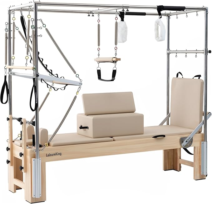 Pilates Reformer Machine, Quick-Assembly Studio Grade Pilates Equipment for Gym and Home, Oak Wood Pilates Reformer with Reformer Accessories
