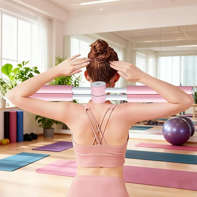 Yoga Stick - 355g Ergonomic Exercise Pole, Spine Support Stretcher, Balance Corrector Rod | Portable Neck Shoulder posturr Fix Tool for Gym Office Home Travel Pilates Training Daily Sitting Aid