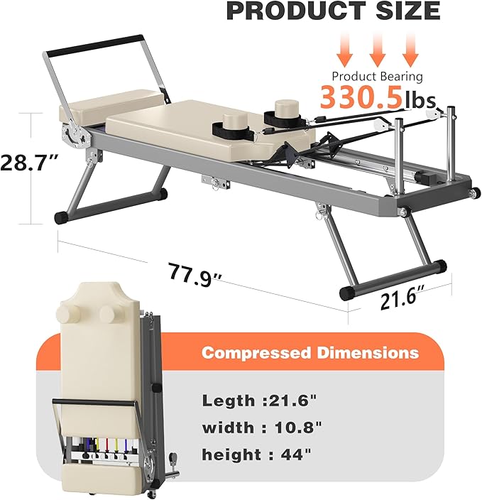 SogesHome Foldable Pilates Reformer Machine for Home Gym, Compact Fitness Reformer with Resistance Springs, Full Body Workout Equipment for Core Strength, Flexibility, Weight Loss, Stability