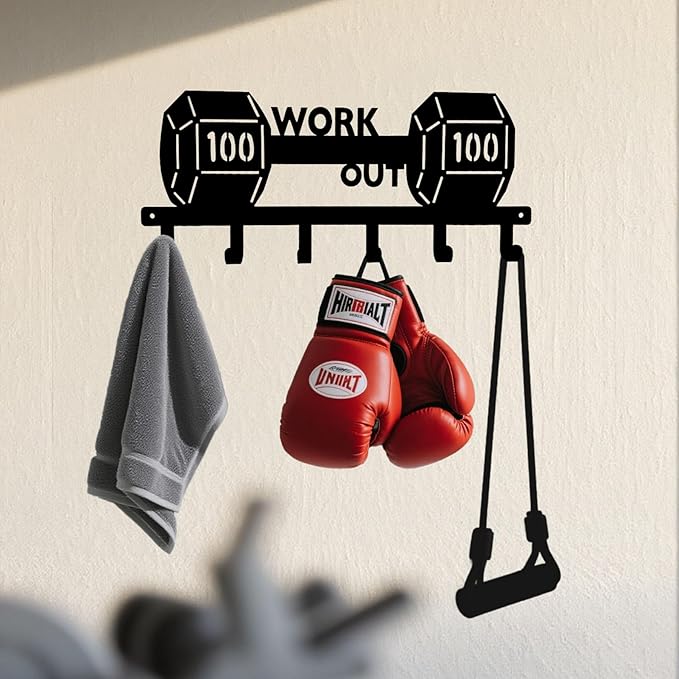 Gym Wall Decor Storage Holder – Motivational Gym Signs & Home Gym Storage Rack for Workout Room – Fitness Accessories & Organization for Garage Gym