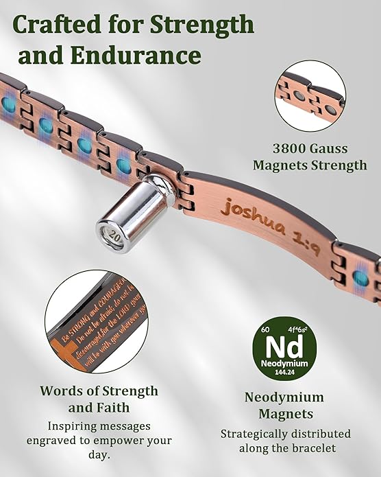 Magnetic Bracelet and Ring Set for Men, 99.99% Pure Copper Jewelry, Adjustable Cross & Celtic Knot Design, Gift for Dad
