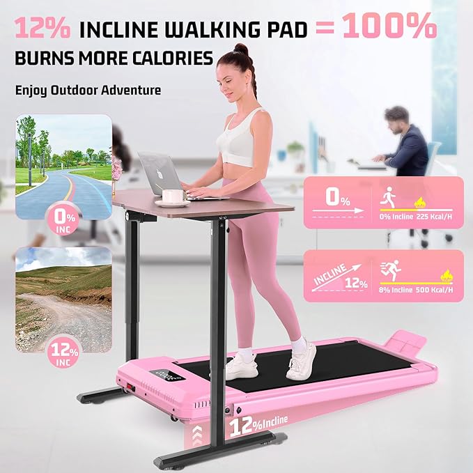 FUNMILY Upgrade Walking Pad Folding Treadmill with 12%/15% & Handle Bar, 3.5HP Foldable Under Desk Compact Treadmills for Home/Office/Gym, 400+lb Capacity, Shock Absorption