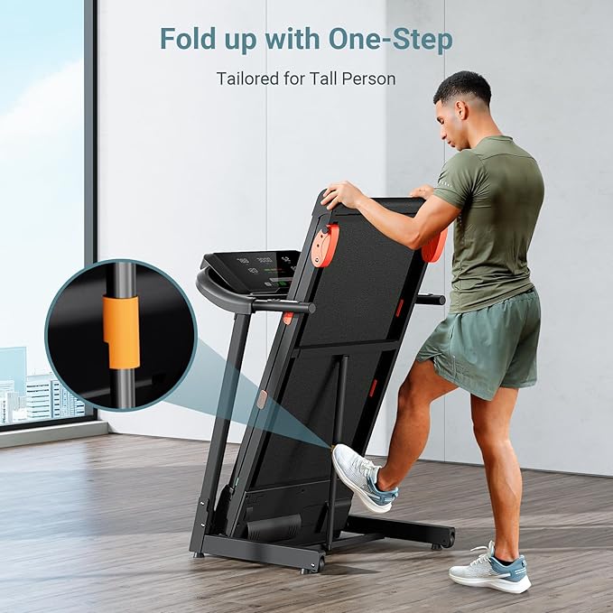 THERUN Incline Treadmill 18" LED Screen & 16.5‘’ Wide Belt, Running Treadmill 2 Layers Shock-Absorbing, Foldable for Indoor Fitness Workouts