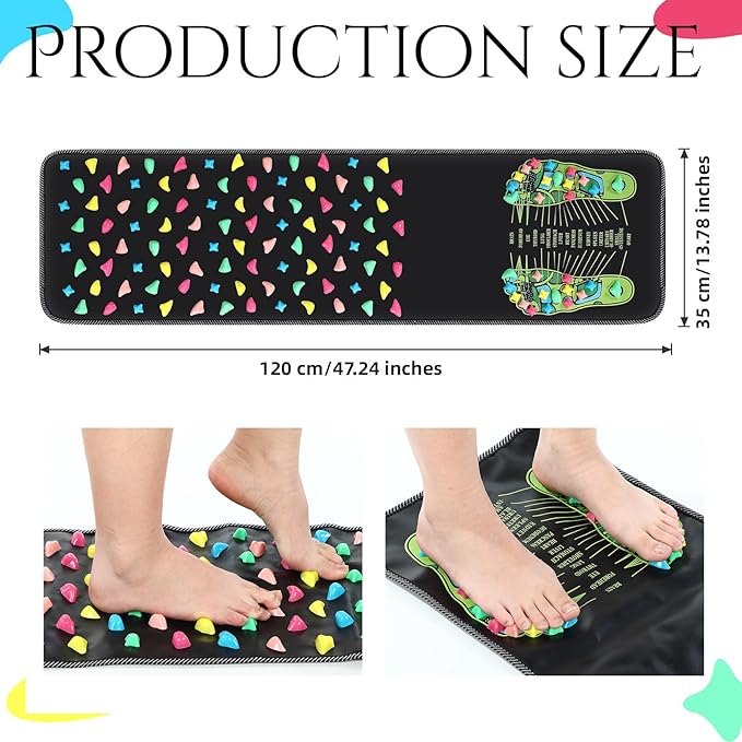 TrelaCo Foot Massage Mat Reflexology Walk Stone Road Foot Massage Acupoint Mat for Acupressure Relaxes for Long Sitting Elderly Students and Office Workers (13.78 x 47.24 Inches)