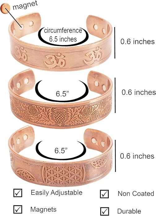 Touchstone copper bracelets | gift for men women |adjustable 100% pure solid real magnetic jewelry | handmade bracelet set combo | rope braided tibetan bangles.
