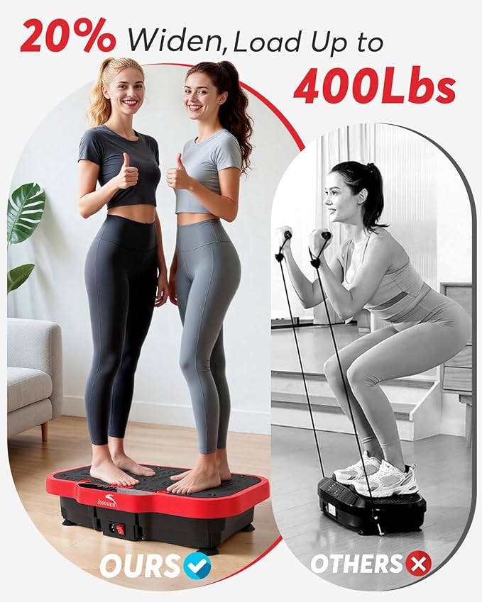 Vibration Plate Exercise Machine, 8000 Vibrations/min Adjustable Fitness Platform, 400 Lbs Capacity Whole Body Workout Extra Large Size Platform with Bluetooth for Weight Loss, Women & Men