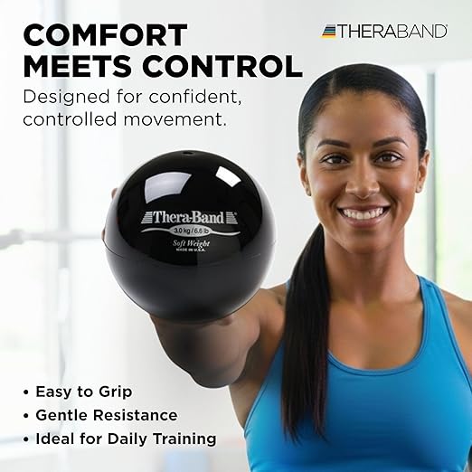 THERABAND Soft Weight, 4.5" Diameter, Weighted Balls for Baseball, Weighted Balls for Softball, Hand Held Ball Shaped Isotonic, Shoulder Strength, Rotator Cuff & Throwing Trainer, Black, 6.6LB