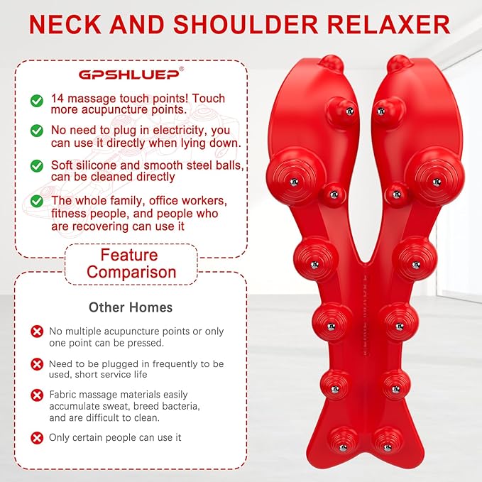 Trapezius Trigger Point Massager, Occipital Release Tool, Cervipoint Trigger Point Massager Silicone, Relieve Pain in The Diamond Shaped Muscles of The Neck and Upper Back (red)