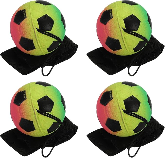 PATIKIL 2.5 Inch Sports Wrist Ball, 4Pcs Soccer Rubber Rebound Wristband Wrist Return Ball Sport on A String for Exercise Play, Mixed Colors