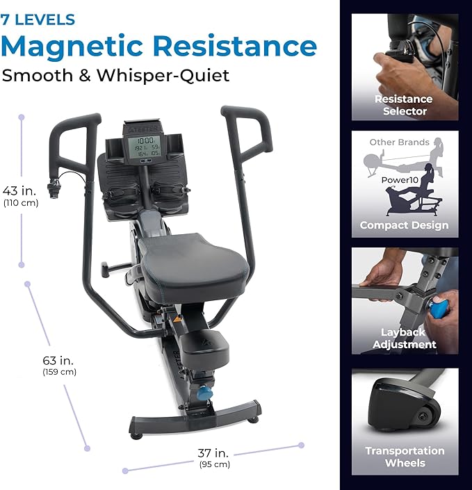 Teeter Power10 Rower with 2-Way Magnetic Resistance Elliptical Motion - Indoor Rowing Machine w/HRM Connectivity, Teeter Move App - Free Classes & Coaching