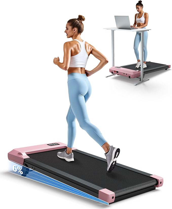 DeerRun Under Desk Walking Pad Treadmill for Home & Office, 6% Manual Incline, 0.6–3.8 MPH Walking Speed, 300 lb Capacity, App & Remote Control