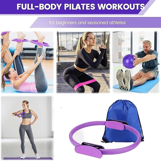 Pilates Essentials Kit for Women,Better Me Pilates Kit,Pilates Ring and Ball Set with Booty Resistance Bands,25 cm Yoga Ball,Figure-8 Resistance Stretch Bands for Core Strength Glute Toning
