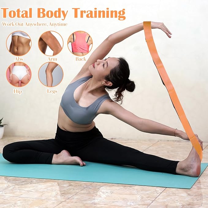 Stretch Straps with 12 Loops, Non Elastic Yoga Straps with Door Buckle for Leg Stretching, Yoga Stretching Band for Physical Therapy, Pilates, Yogas, Gymnastics Exercise, Hamstring and Flexibility