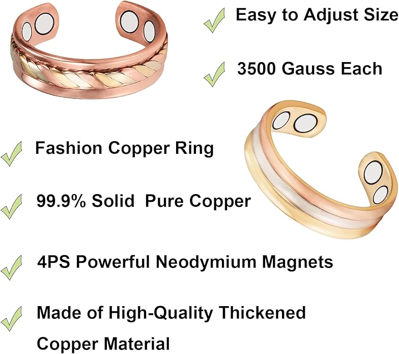 Copper Rings for Women, Pure Copper Adjustable Magnetic Ring （FUTI）