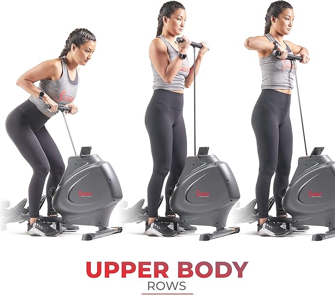 Sunny Health & Fitness Foldable Magnetic Rower, Long Rail & Extended Inseam Range for Home Cardio Workout, Free SunnyFit Training App, Optional Footplate for Standing Exercises