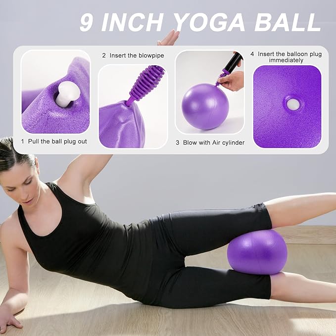 Pilates Ring Fitness Circles Set, Dual Padded Handles Home Pilates Equipment Set for Women Includes 2 Pilates Ring, 2 Pilates Mini Ball, and 5 Resistance Bands at Home Pilates Workout Set