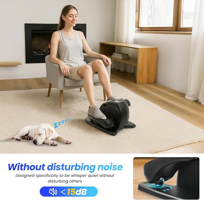 ALSO GO Under Desk Elliptical Machine, Electric Leg Exerciser for Seniors w/ 15Speeds Adjustable,Seated Pedal Exerciser, Auto & Manual Modes, Portable Quiet Magnetic Exercise Equipment for Home Office