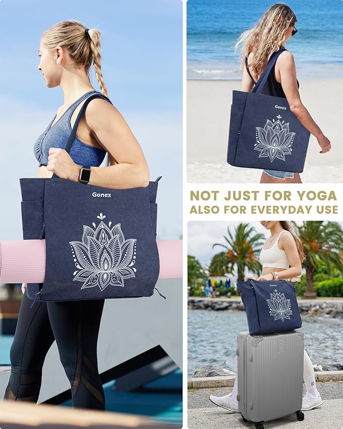 Gonex Yoga Mat Bag, Large Tote Bag with Multi Pockets for Women Men, Canvas Mat Carrier, Full Zipper Easy Access for Pilates Gym Travel