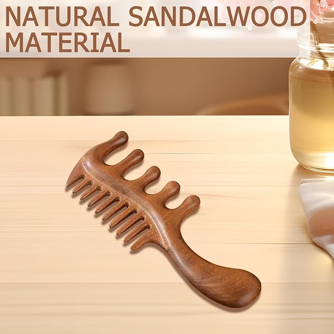 Wide Tooth Wooden Comb – Natural Sandalwood Scalp Massager for Men Women Elderly,Hair Care & Relaxation Tool