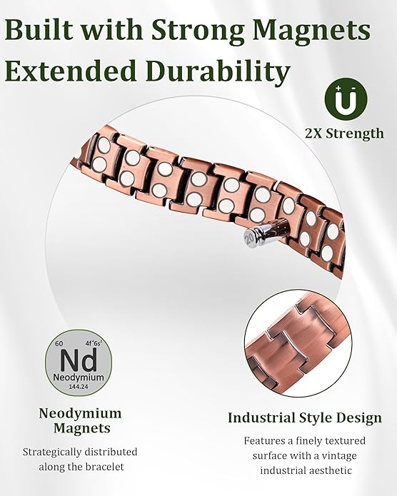Copper Magnetic Bracelet for Men, 2X Strength 99.99% Pure Copper Bracelet with Powerful Magnets and Sizing Tool