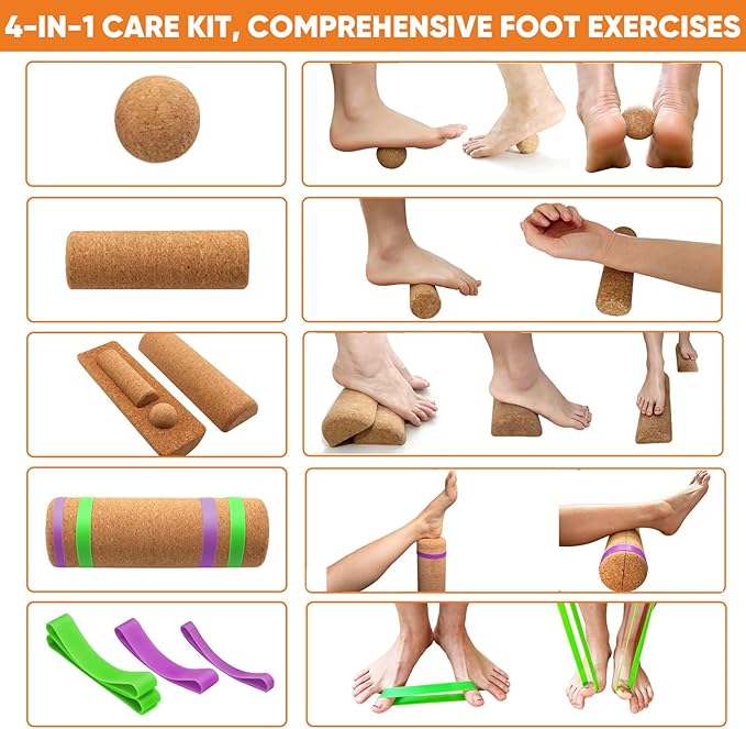Cork Balance Board,Foot Balance Cork Roller,Premium 4-in-1 Foot & Ankle Strengthener Kit.Portable Design Balance Trainer Kit for Improve Foot Health & Function，Prevent Falls