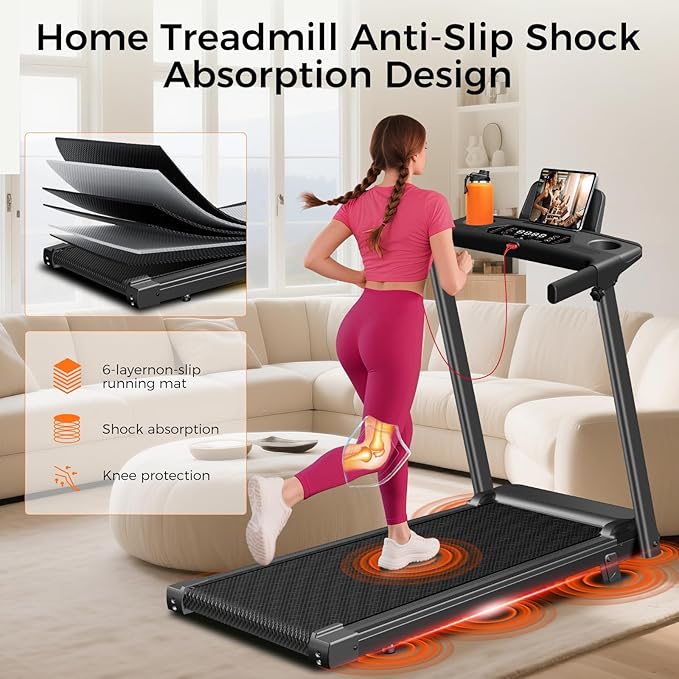 Treadmill with Incline,3.0HP Small Treadmills for Home,Portable Electric Treadmill with Handles,Lightweight Walking Pad,Compact Running Treadmills,Walking Pad with Handle,300LBS Capacity