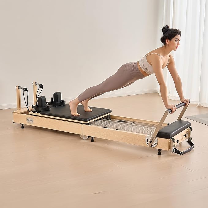 VEVOR Pilates Reformer Machine, Pilates Workout Equipment for Home Gym Studio Use, Pilates Reformer with Sitting Box and Jumpboard，fit for Beginners & Advanced Users