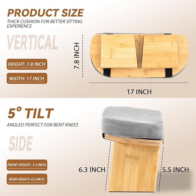 Meditation Bench, Bamboo Meditation Stool, Folding Kneeling Meditation Bench, Seiza Prayer Bench, Prayer Bench with Meditation Cushion, Kneeling Stool(Grey-Bag)