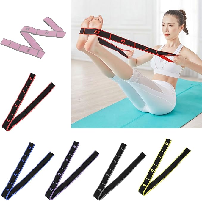 Fitness Band Elastic Stretch Strap with 8 Looped Resistance Stretching Strap for Pilates Dance Resistance