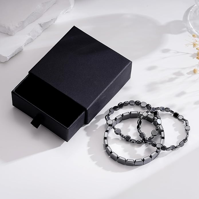 Easter Basket Stuffers-Hematite Bracelets for Men, Hematite Stone Bracelet to Reclaim Energy Confidence, Stretch Beads Inspirational Cuff Jewelry Pulseras Para Hombre