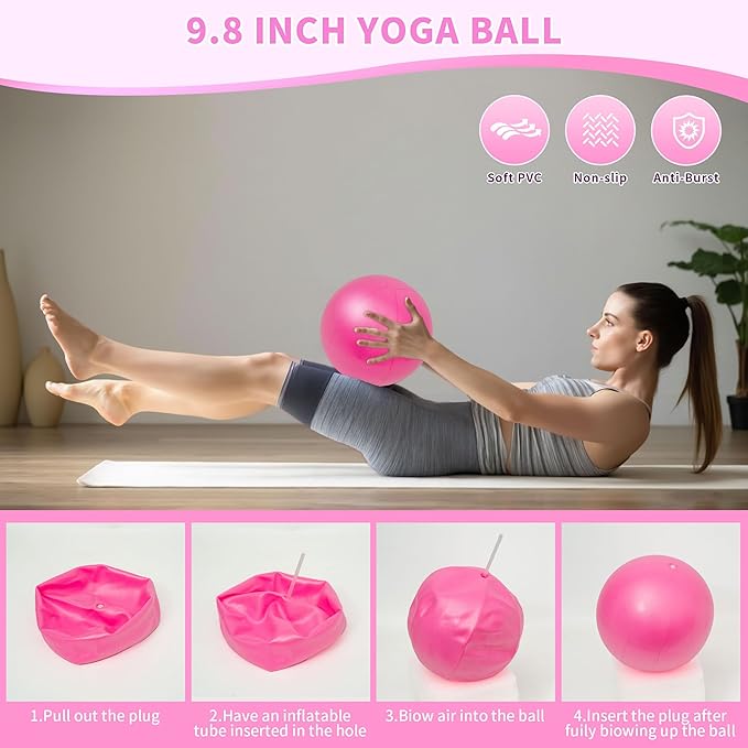 Pilates Essentials Kit for Home Women, Pilates Equipment for Workouts, 6 Fabric Resistance Bands, 12 Inch Magic Circle Yoga Ring, Mini Exercise Ball, Great Exercise Accessories