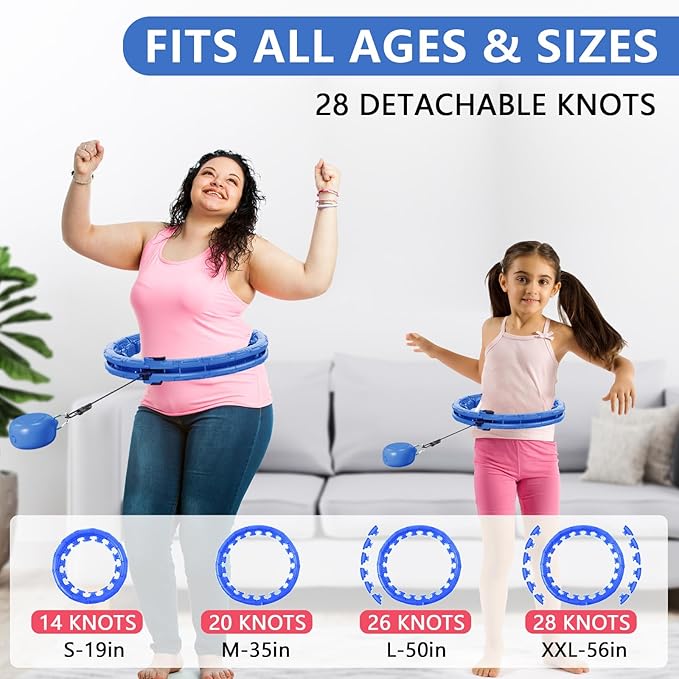 U1 Weighted Hula Hoop – 30 Knots 19"–61" Adjustable Waist, Magnetic Lock with Spring Massage Heads, Infinity Hoop Plus Size for Adults & Kids, Ab Workout, Weight Loss, Abdominal Toner